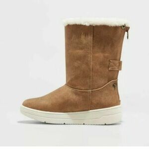 Cat & Jack Brown Winter Boots with Cream Trim